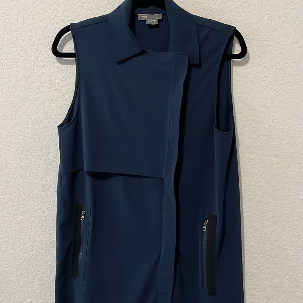 VINCE Laser Cut Trench Vest Zip Front, Navy, Size XS - Picture 3 of 10